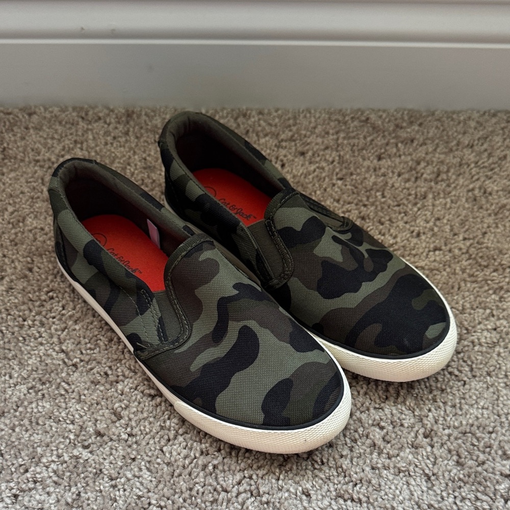Cat & Jack Green Camouflage Slip-On Sneakers